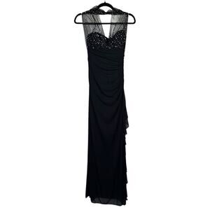 Vintage Y2K Prom Dress BLONDIE NITES Black Mesh Halter Top Sparkle Foraml Size 7